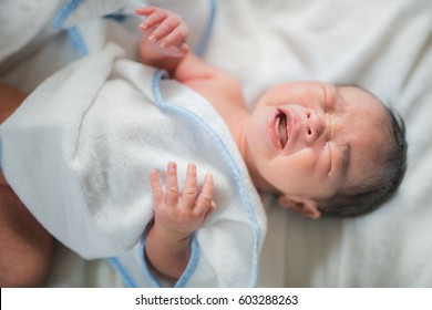 Asian New Born Baby Sleep With Crying And Have A Tear