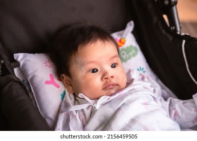 Asian Newborn Baby Kid Eye Contact With Mom Cuteness Of Children With Happy Family On Soft Mattress Metaphor Living Life Healthy Lifestyle Cute Of Kid Baby Health Products For Mother And Stroller Baby