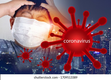 Asian obese children are at risk of coronavirus infection. The concept of prevention and treatment of severe viral diseases. Mixed graphics with photos