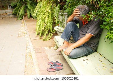 Asian Old Man Feeling Sad, Upset About Life, Depression. Uncontrolled Emotion, Crying, Negative Thought. He Is Father, Uncle, Grand Father In Family, Lose Job, Lose Money. Bad Moment In Life.