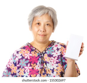 Asian Old Woman Holding Blank Box