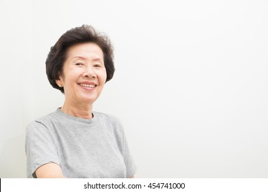 Asian Old Woman Portrait  With Text Space, Smailing Old Women