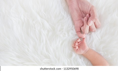 Asian Parent Hands Holding Newborn Baby Fingers, Closeup Mother’s Hand Holding Their New Born Baby. Together Love Harmony Peace Family Nursery Healthcare And Medical Father’s Day Concept Banner