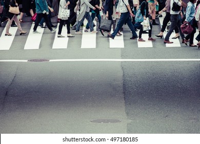 Asian People Are Across The Crosswalk