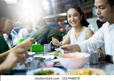 Asian People Are Eating Dinner.thailand Street Food  Street Dining.