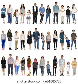 Asian People Full Body Set Standing With Smiling On Background