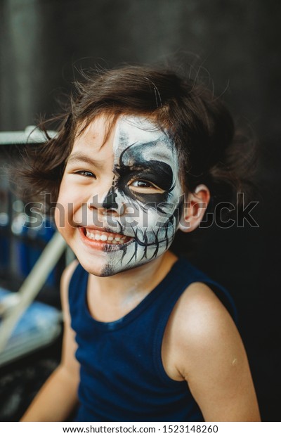 Asian Preschooler Doing Skeleton Face Paint Stock Photo Edit Now