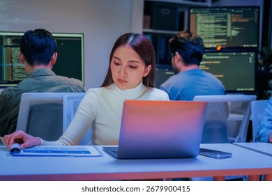 Asian programmer leverages generative AI assistance for deep learning and data driven analysis, optimizing a scalable, cloud native workflow in their modern, hyper automated smart office - Powered by Shutterstock - Get 15% off with code: PIKWIZARD15