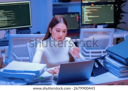 Asian programmer leverages generative AI assistance for deep learning and data driven analysis, optimizing a scalable, cloud native workflow in their modern, hyper automated smart office