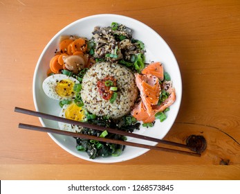 Asian Salmon Grain Bowl With Soft Boiled Egg