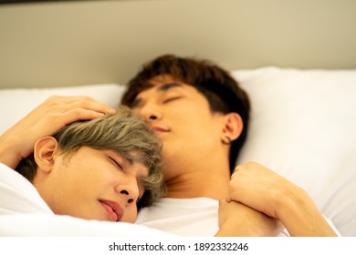 Asian Same Sex LGBTQ Couple Lovers Lying On The Bed Together