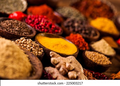 Asian seasoning, oriental theme with spices - Shutterstock ID 225003217