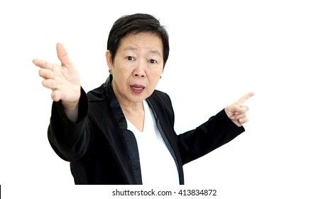 Asian Senior Business Woman Shouting And Angry Abstract Loss In Profit