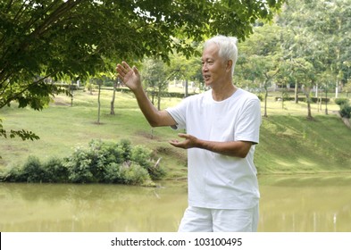 Asian Senior Performing Taichi