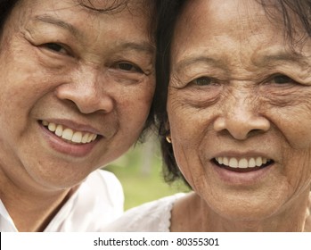 Asian senior woman, 80's mother and her 60's daughter