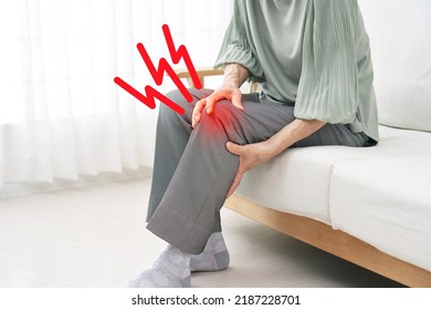 Asian Senior Woman  Having The Joint Pain At Home, No Face