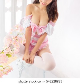 asian sexy lingerie maid japanese style flowers sakura