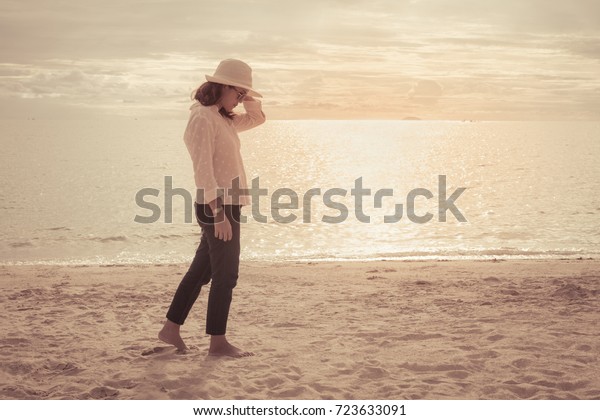 Asian Short Hair Woman Walking On Stock Photo Edit Now 723633091