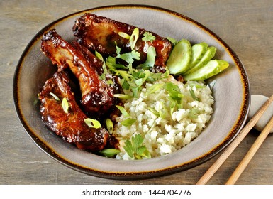 Asian Short Ribs With Cauliflower Rice. Keto Diet Recipe. Low Carbohydrate Meal