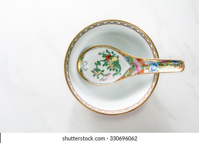 Asian Spoon And Bowl Made Of Fine China
