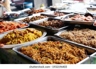 Asian Street Food. Traditional Outdoor Buffet With Takeaway Meals