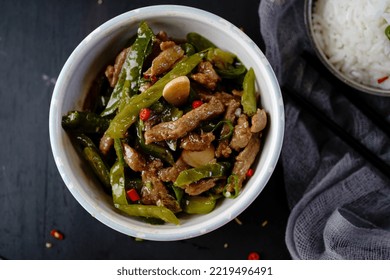 Asian Style Beef Strips Pepper Stir Fry, Selective Focus