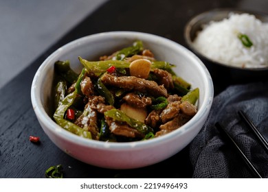 Asian Style Beef Strips Pepper Stir Fry, Selective Focus