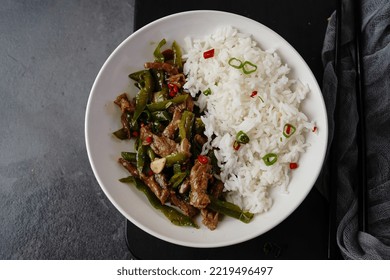 Asian Style Beef Strips Pepper Stir Fry, Selective Focus