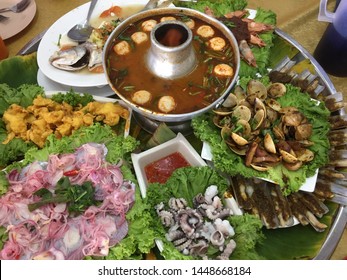 Asian Style Food Platter Served On Top Of Lazy Susan