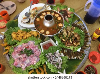 Asian Style Food Platter Served On Top Of Lazy Susan