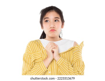 asian teenage girls showing expresion expectation, thinking, disappointed on white background - Shutterstock ID 2223313679
