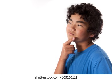 Asian Teenager Thinking Isolated On White For Copy Space