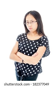 Asian Tween Girl With Folded Arms Showing Displeasure