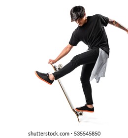 Asian Urban Man Jumping With Skate