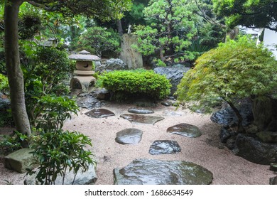 Asian Wet Garden After Rain. Japan