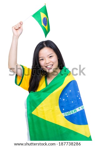 Asian woman with Brazil flag
