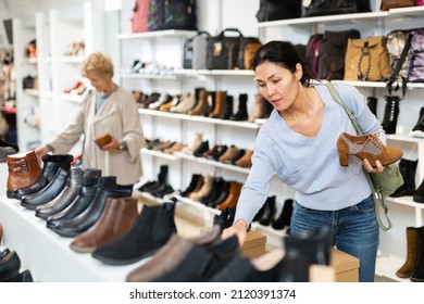 Asian Woman Buying New Footwear Shoe Stock Photo 2120391374 | Shutterstock