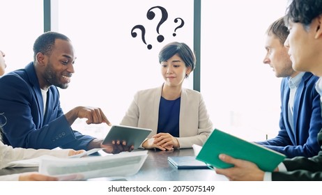 Asian woman confused by being surrounded by multinational people. Global business. English conversation. - Shutterstock ID 2075075149