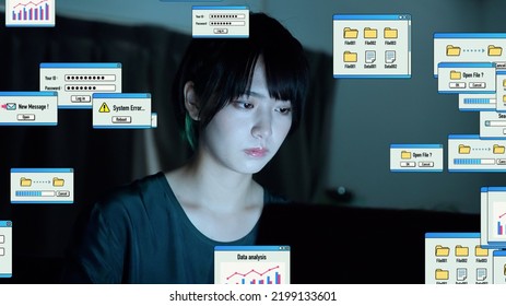 Asian woman controlling user interface.