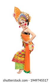 Asian woman dancing Balinese traditional dance isolated over white background