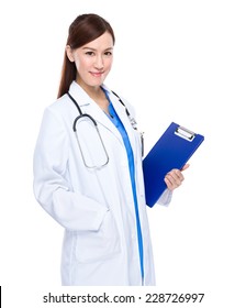 Asian Woman Doctor With Clipboard