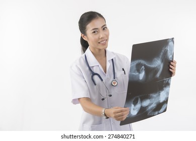 Asian Woman Doctor Hold Xray Of Dog