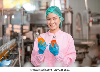 Asian Woman Employee Working Food Quality Control In Factory And Worker Inspecting Production Line Beverage Tanker In Of Dairy Factory Concept Food Industry 