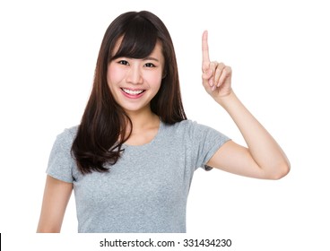 Asian Woman With Finger Point Up