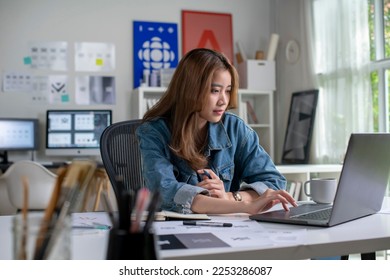 Asian woman Graphic designer working in office. Artist Creative Designer Illustrator Graphic Skill Concept. - Shutterstock ID 2253286087