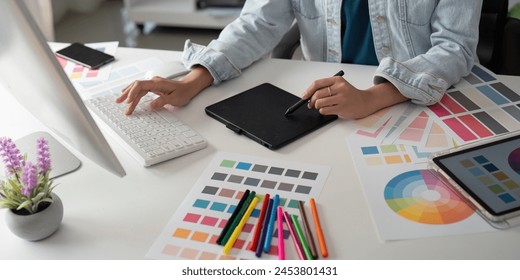 Asian woman graphic designer working in home office. Artist creative designer illustrator graphic skill concept - Powered by Shutterstock