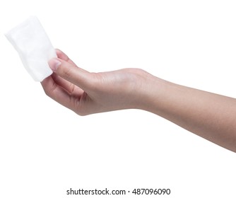  Asian Woman Hand Holding A Cotton Pad Isolated On White Background