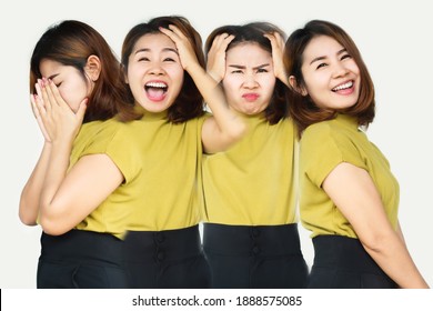 Asian woman having mood swings with different emotions sad, moody, happy, angry feelings on face, multiple personality disorder concept  - Shutterstock ID 1888575085