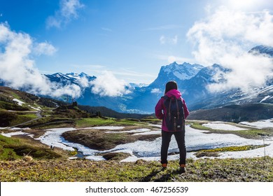 Asian Woman Hiking At Switzerland