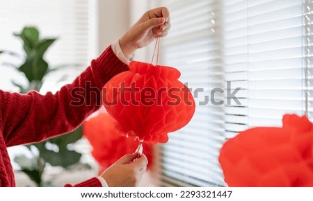 Similar – Image, Stock Photo Woman holding red lucky clover in hand